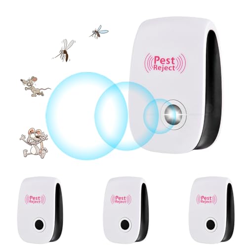LYPPUL Répulsif antiparasitaire à ultrasons - 4 pièces - Répulsif anti-insectes à ultrasons et électronique pour moustiques, cafards, souris, araignées, mouches