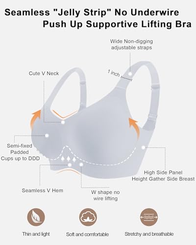 Image of HORISUN Seamless Bras Full Coverage Wireless Push Up Bra for Women No Underwire Comfort V Neck Bralettes with Support