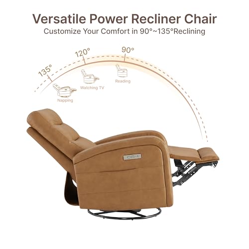KISLOT Power Swivel Recliner Chair, Faux Leather Recliner 270ยฐ Rotation Modern Nursery Glider, Ergonomic Armrest & Side Storage Pocket, Comfortable Armchair for Living Room Bedroom & Nursery by KISLOT - Used condition - Image 5