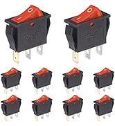 VEXUNGA Rocker Switch 12V Toggle Switch ON Off KCD1 Mini Rocker Switches 2 Pin AC 6A 250V 10A 125V SPST 2 Position Black Square (5Pcs With Leads 5Pcs Without Wires