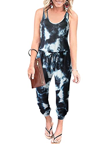 ANRABESS 2022 Women’s Casual Round Neck Sleeveless Jumpsuit Tie Dye Printed Long Pant Romper Pajama with Pockets 208huilanbai-S