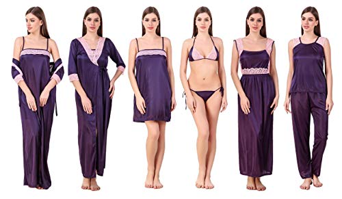 Image of Women's Satin Plain /Solid Nightwear Set Pack of 7
