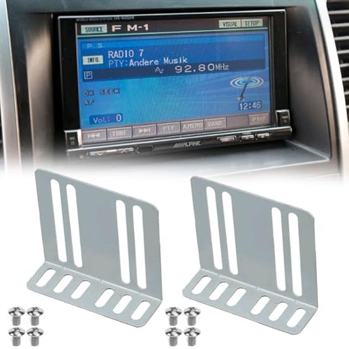EasyByMall Kit de instalación de radio de coche de 2 DIN, soporte de metal para reproductor de DVD MP5, unidad principal estéreo con tornillos, color plateado