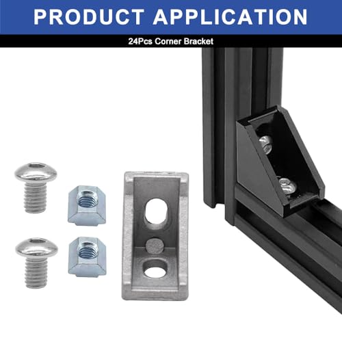 Image of 24pcs 2020 Corner Bracket 2020 Aluminum Extrusion Hardware T-Slotted Accessories V-Slot with Screws for 8020 Aluminum Profile 3D Printer Frame Parts Silver