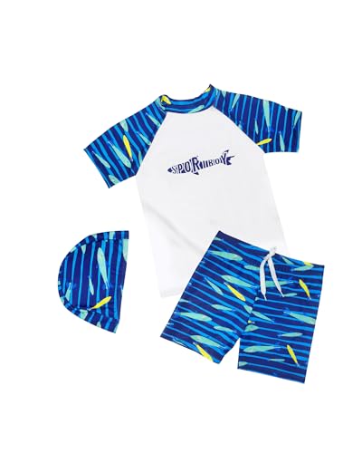 Bañador Niño, Camiseta Proteccion Solar Niño, Bañadores Niño, Bañador Natacion 3 Piezas, Tiburones (8-9 años)