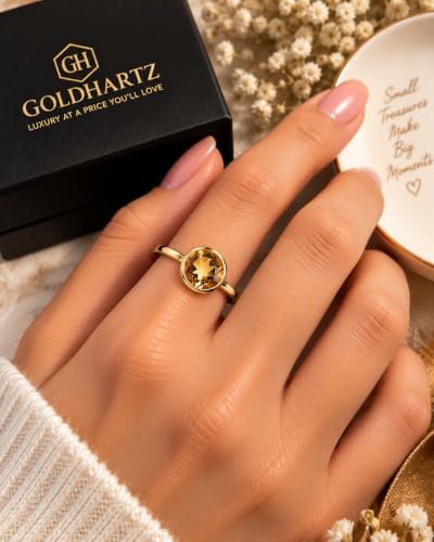 Image of 925 Sterling Silver 18K Gold Plated Birthstone 2 Ct Solitaire Natural Gemstone Ring for Women | Fine Jewelry Gift for Wife, Girlfriend, Sister, Birthday, Anniversary, Rakhi, Rakshabandhan, Valentine's