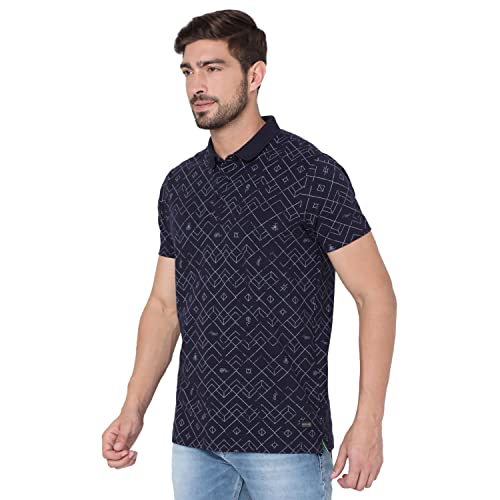 Image of Spykar Mens Cotton Navy Blue Printed T-Shirt