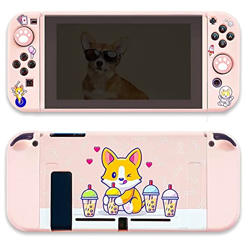 BelugaDesign Corgi Boba Switch Bundle Cover Shell with Thumb Grips Compatible with Nintendo Switch (Switch Standard, Pink) BelugaDesign Corgi Boba Switch Bundle Cover Shell with Thumb Grips Compatible with Nintendo Switch (Switch Standard, Pink)