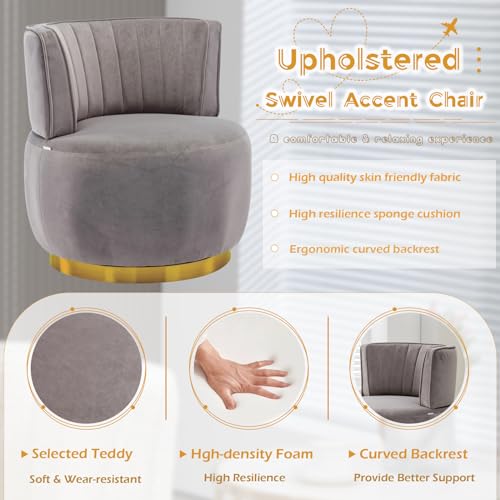 Sillón Giratorio Moderno Terciopelo Gris miniatura 3