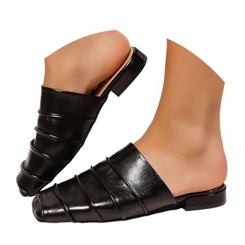 Zapatillas planas de playa tipo mule con punta cuadrada, calzado casual de verano para exterior