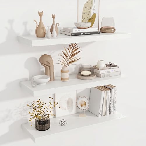 Image of Fun Memories Deep Floating Shelves, 36 inch W x 12 inch D Wood Floating Shelves for Wall, 3 Pack Extra Deeper & Thicker Wall Mounted Storage Shelf for Living Room Laundry Room Kitchen Home Office, White