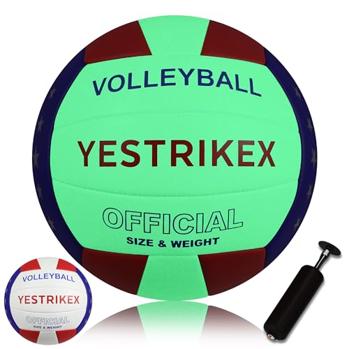 YeStrikeX Glow in the Dark Volleyball Size 5 Official Size Indoor/Outdoor Volleyball with Night-Glow Effect Luminous Night Ball for Beach Gym Backyard with Pump Kit