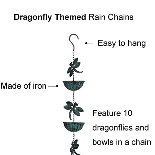 Retrome Iron Dragonfly Rain Chain For Gutters, 8.5-Feet Length, Distressed Blue……… #TOP1