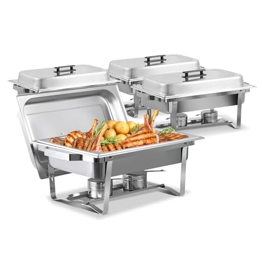 SUPER DEAL 8 Qt Stainless Steel 4 Pack Full Size Chafer Dish w/Water Pan, Food Pan, Fuel Holder and Lid For Buffet/Weddings/Parties/Banquets/Catering Events (4)