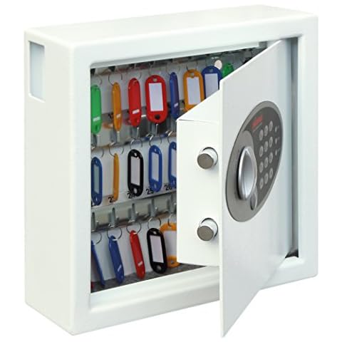Phoenix Safe Company - KS0031E Phoenix Cygnus Key Deposit Safe- 30 Hooks - Electronic Lock - Key Holder Wall Mounted - Scratch Resistant White Paint Finish - 6.5 Litres - 6.5kg Cover