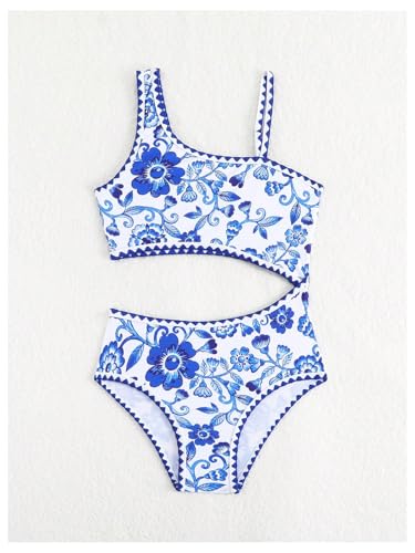 Image of GORGLITTER Girl's One Piece Swimsuits Bathing Suits Floral Cutout Color Block Boho Adjustable Straps Pad Swimwear
