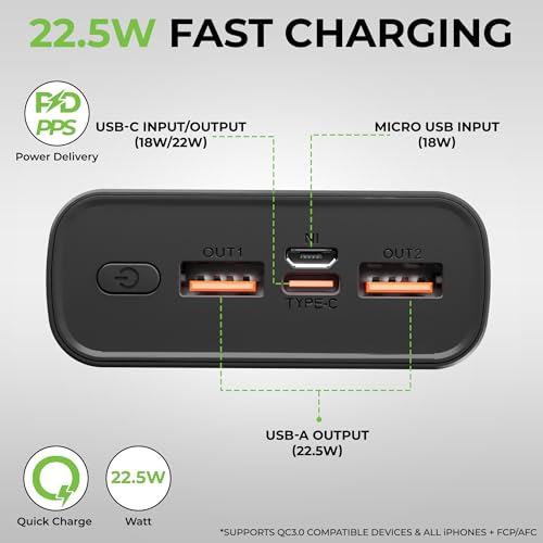 Image of UltraProlink 20000mAh Slim 22.5W QC-PD -PPS Power Bank|Juice-Up Pro+ |for iPhone 15 /14,iPad,Galaxy, Nothing & Pixel Phones|UM1118|Black