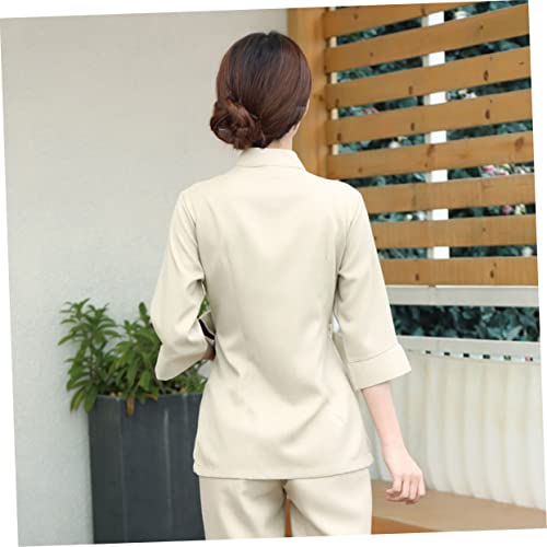 Uniforme d'esthéticienne beige de qualité en coton et polyester - 5
