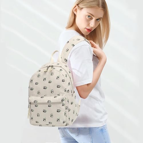 Image of Corduroy Womens Mini Backpack Girls Small Backpack Purse Fashion Casual Daypack School Bookbag (Panda)