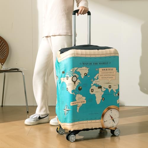 Image of HOKIPO Suitcase Covers for Trolley Suitcase, 220gsm Durable and Washable, Small (18-19inch) - Adventure Atlas (AR-6343-D1)