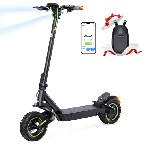 isinwheel S10Max Electric Scooter, 1000W Powerful Motor, 10” Off-Road Pneumatic Tires, Max 37 Miles Long Range, 28 MPH Top Speed, Dual Suspension & Turn Signal, Foldable Scooter for Adults