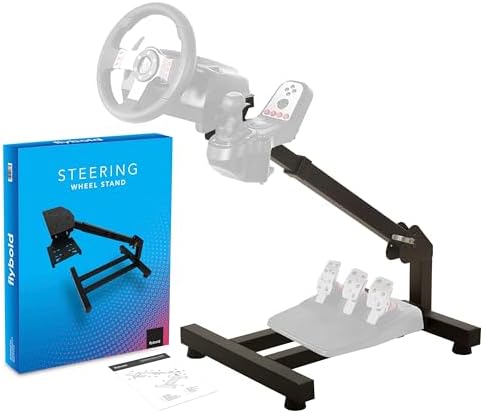 flybold Racing Steering Wheel Stand - Adjustable Gaming Wheel Mount for Logitech, Thrustmaster, and Fanatec Wheels - Includes Gear Shifter Mount, Pedal Support - Foldable, Easy Storage, 19x25x4-Inch