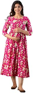 Nevisha Style Women's Cotton Lehariya Printed Anarkali Maternity Feeding Kurti with Zipper Maternity Gown for Women Price In India