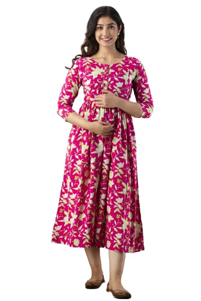 Nevisha Style Women's Cotton Lehariya Printed Anarkali Maternity Feeding Kurti with Zipper Maternity Gown for Women