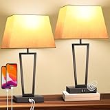 LEDIKON Touch Bedside Lamps Set of 2 for Nightstand, 3-Way Dimmable Modern Black Table Lamps with USB-C & USB-A Ports and LED Bulbs for Bedroom, Living Room, Office
