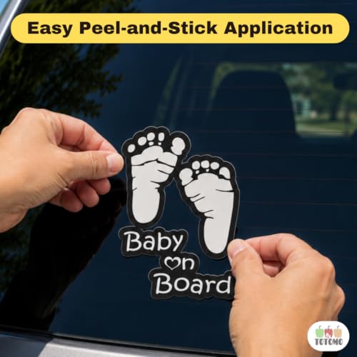 Image of TOTOMO Baby on Board Sticker for Car - Window Decal, Bumper Sign for New Parents, Durable Waterproof Safety Warning Sign for SUV Truck Minivan - Footprint, 2 Pack