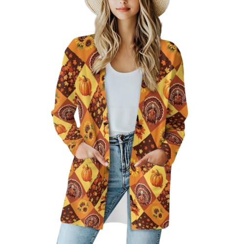 Image of Fall Maple Leaf Cardigan Sweaters for Women Long Sleeve Cardigan Soft Drape Open Front Dusters V-Neck Jackets Dressy