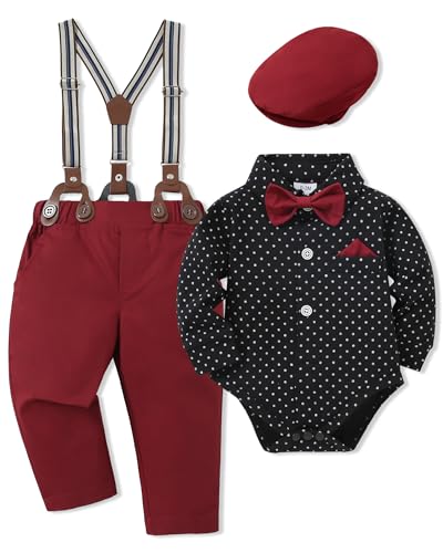 Image of SANMIO Baby Boy Clothes Suit 0-24M Boys Baptism Easter Outfits Baby Shirt+Bow Tie+Pants+Suspenders 4Pcs Christmas Wedding Set