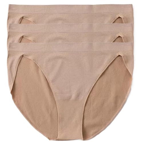 Hperu Nahtlose Unterwäsche für Mädchen, 3er-Pack, beige Baumwolle, Nahtlose Tanzunterwäsche für Mädchen und Frauen, mittelhohe Slips für den Ballettunterricht, Alltagskleidung