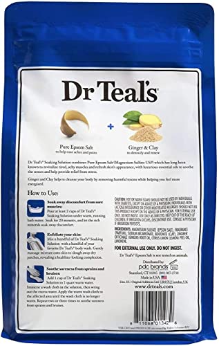 Dr. Teal's Ginger & Clay Bath Soak Mothers Day Gift Set (4 Pack, 3lbs Ea.) - Detoxify & Energize Ginger & Clay Blended with Pure Epsom Salt - Ease Aches & Pains, Cleans Out Harmful Toxins - Image 3