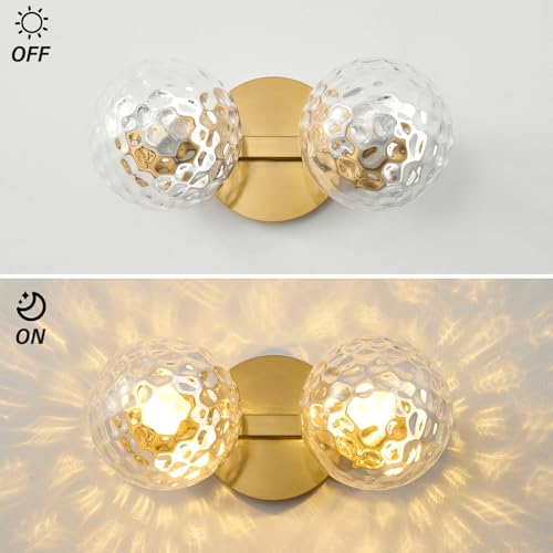 Image of Gold Globe Wall Sconce,Vanities Lights with 2 Clear Glass Shades | 6 inch Modern Spherical Vanity Sconces,Contemporary Small Brass Ball Lights Fixture for Entryway Bedside Bathroom,E26 Base