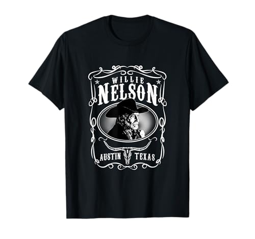 Willie Nelson Unisex-Adult Black Cotton T-Shirt, Small, Short Sleeve, Crew Neck, Classic Fit