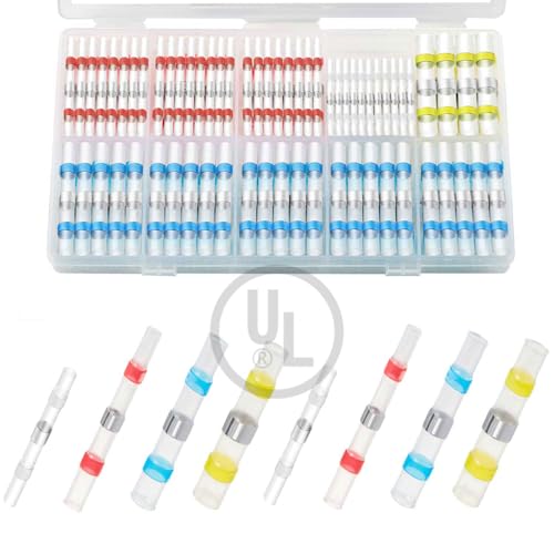 UL Listed 158pcs Heat Shrink Solder Seal Wire Butt Connectors - 12-10, 16-14, 22-18, 26-24 AWG, 4 Gauges Marine Grade Waterproof Stick Tube Kit for Motorcycle, Automotive Solderstick