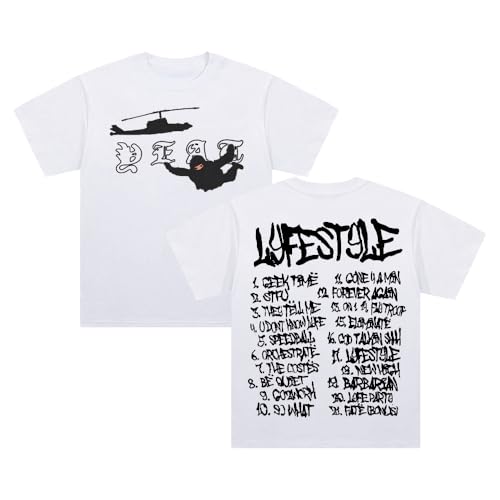 Photo de T-shirt Rappeur Yeat Lyfestyle Merch 2093 Album Manches Courtes Coton Tee Femmes Hommes Streetwear Tops, blanc, M