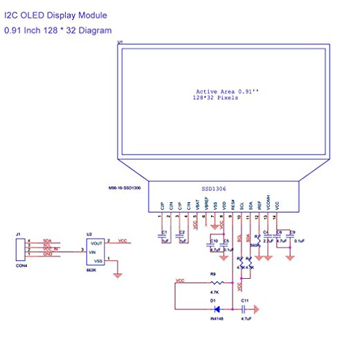 Image of HiLetgo 0.91 inch IIC I2C Serial OLED LCD Display SSD1306 128x32 3.3V /5V AVR PIC for Arduino STM32