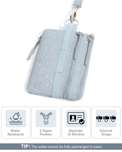 Image of BOSTANTEN RFID Small Wallet, Minimalist Zip ID Case Wallet with Lanyard Keychain, Water Resistant Card Wallets for women & Men, Grey