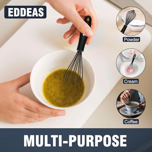 Eddeas Mini Silicone Whisk, Small Silicone Whisk 7+9in, BPA free Non Scratch Coated Protect your Ceramic Pots and Pan.Perfect for Whisking, Beating, Mixing.Black - Image 6