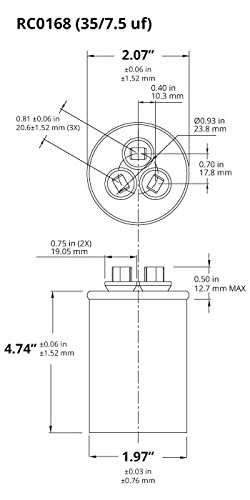 Dimensional drawing of TEMCo RC0168 capacitor