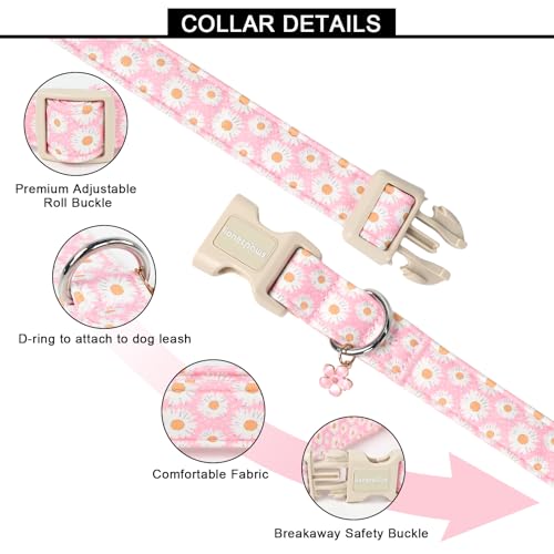 Lionet Paws Hundehalsband mit Blumenmuster, niedliches Gänseblümchen-Design, mit Kunststoffschnalle, leicht, verstellbar, für kleine Hunde