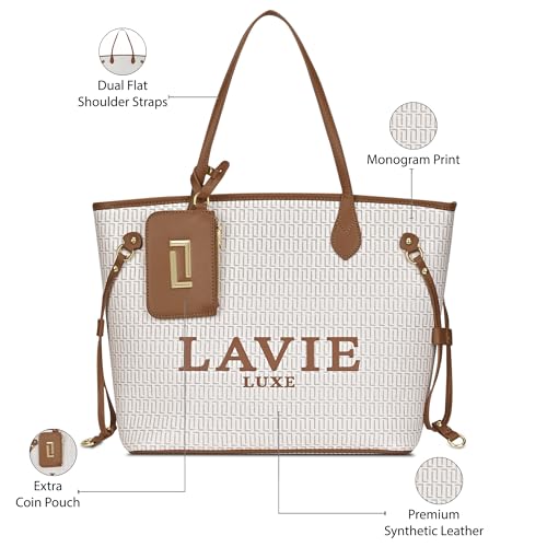 Image of Lavie Luxe Women's Monogram Elise Laptop Tote Handbag | Fits Upto 15 Inch Laptop | Laptop Bag for Work | Ladies Purse | Stylish Shoulder Bag | Gift For Women