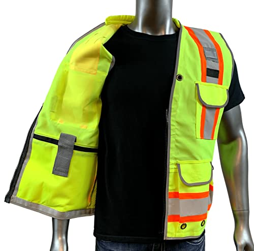 Rexzus A Reflective Safety Vest For Mens Class 2 Heavy Woven Two Tone Engineer Hi Viz Safety Vest 3M Tape (Yellow, X-Large) #TOP5