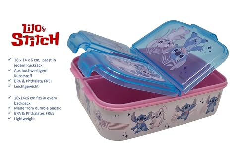 Theonoi Kinder Brotdose/Lunchbox/Sandwichbox verschiedene Designs wählbar aus Kunststoff BPA frei (Lilo and Stitch)