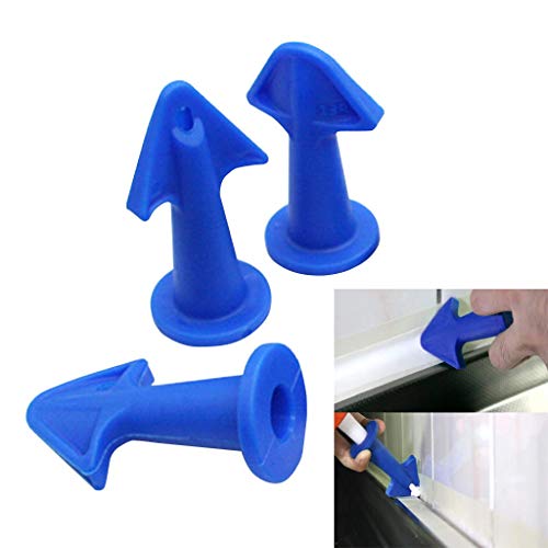 Zoreni 3 Pieces Caulking Tool Sealant Finishing Tools, Silicone Sealant Caulk Nozzle, Silicone Caulking Finisher Grout Scraper Tool for Kitchen Bathroom Window, Tiles or Bricks (Blue)