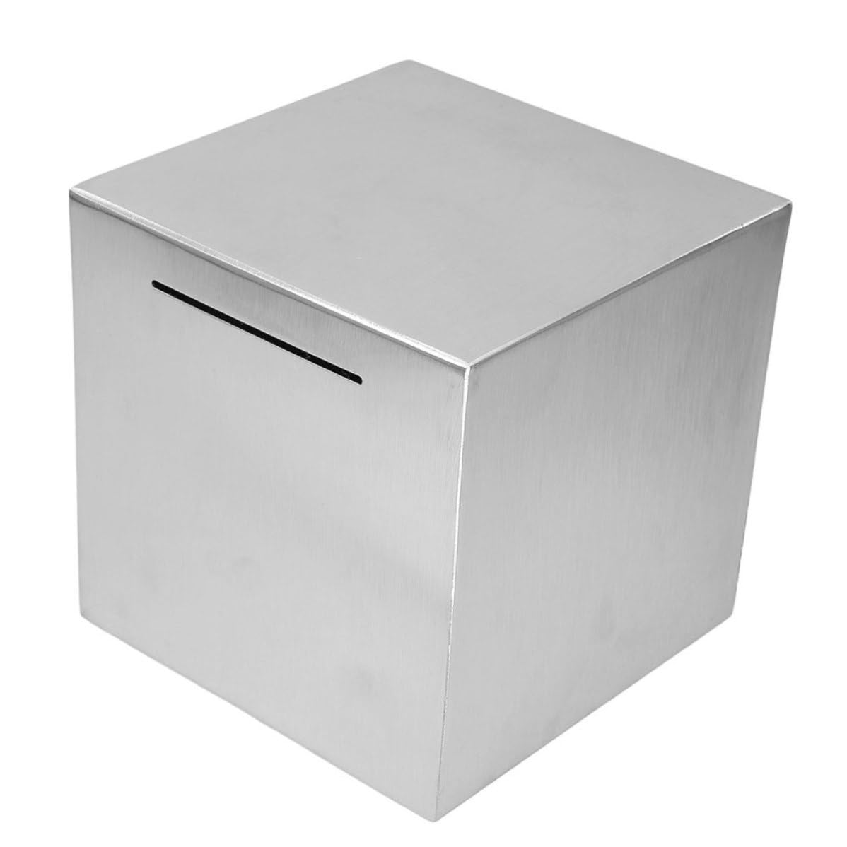 Tirelire Coffre-fort en Acier Inoxydable Argent 20x20x20 Cm, Boîte Sécurisée avec Apparence Moderne, Adaptée pour Bureaux et Collectes de Donations