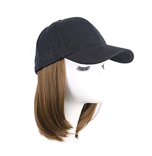 Gorra de Béisbol con Bob Extensiones de Cabello Recto Corto Sintético Ajustable Peluca, Marrón Cover