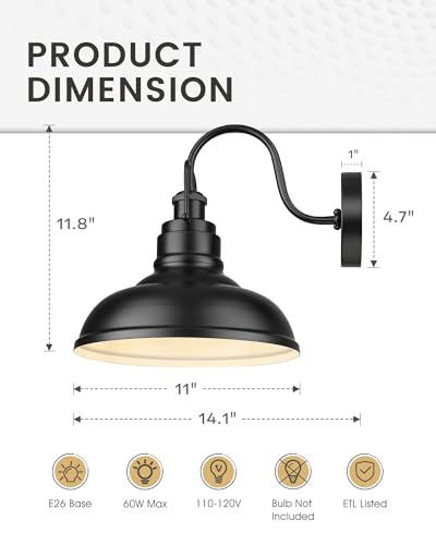 Image of zeyu 2 Pack Barn Sconce Wall Lighting, Vintage Wall Mount Light Fixture, Indoor Wall Sconce Lighting in Matte Black Finish, 016-1B-2PK BK
